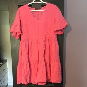 Pink Ruffle Sleeve Dress